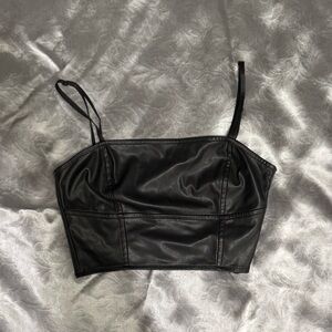 Zara Black Faux Leather Crop Top